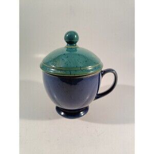 Denby Langley HARLEQUIN Sugar Bowl Compote With Handle Blue Green Speckled Lid